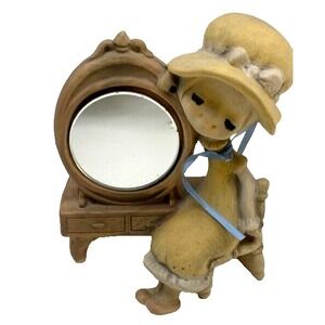 Vintage UCTCI Japan  Girl w/Big Yellow Hat Figurine at Vanity & Mirror 6 in